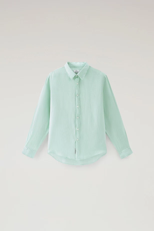 Camicia in puro lino tiinto in capo CFWOSI0113MRUT3372 6585 WOOLRICH Harbor green 